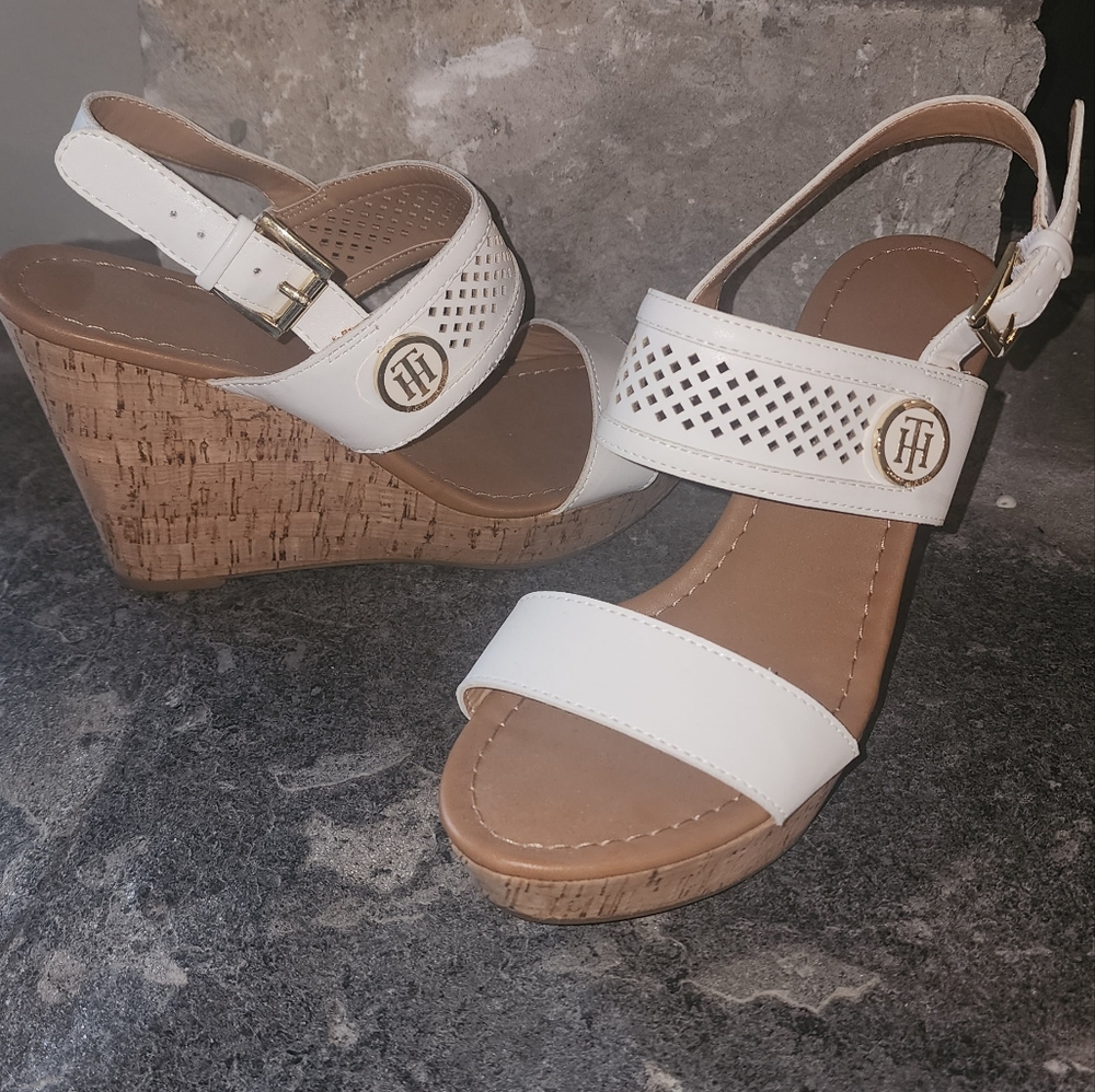 Tommy Hilfiger White and Brown Wedge Shoes